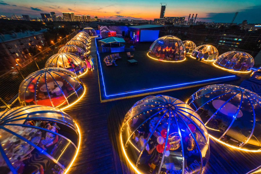 Купольная VIP беседка RoofTop на крыше ВДНХ с верандой